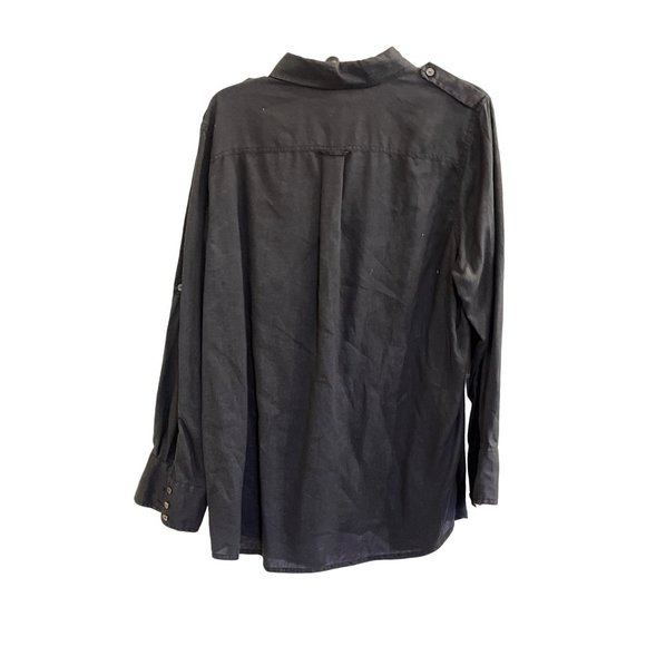 SoftSurroundings Linen Button Down Shirt Roll Tab Sleeve Blouse Black Size 1X Pl - Picture 6 of 6